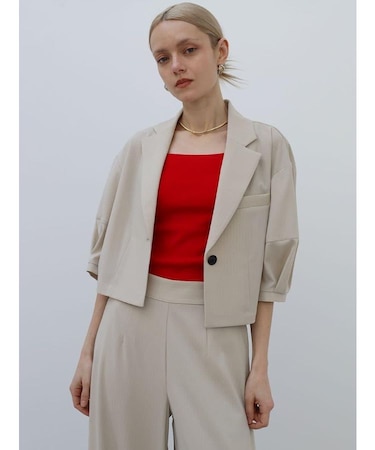 シャンブレーストライプテーラードショートジャケット