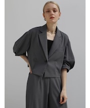 シャンブレーストライプテーラードショートジャケット