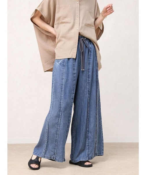 タックデザインテンセルデニムパンツ