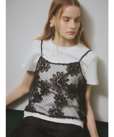 フラワー刺繍チュールキャミソール