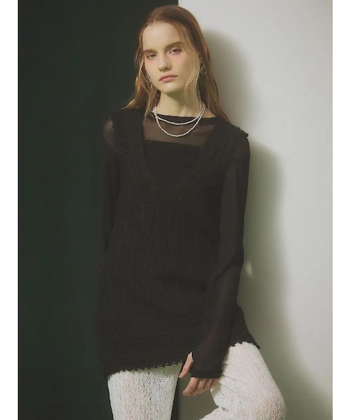 クロシェ編みニットトップス