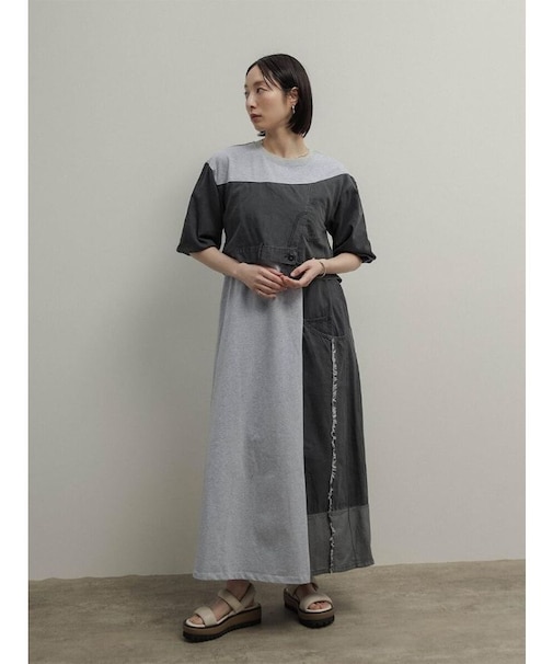 デニムコンビカットデザインワンピース