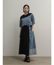 デニムコンビカットデザインワンピース