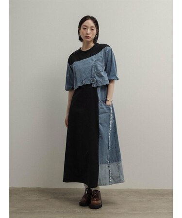 デニムコンビカットデザインワンピース