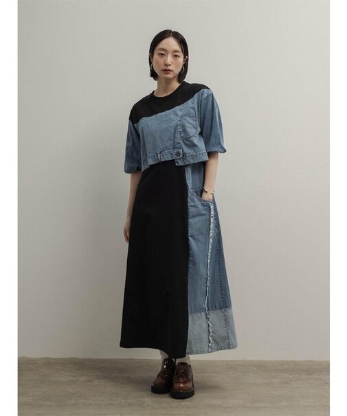 デニムコンビカットデザインワンピース