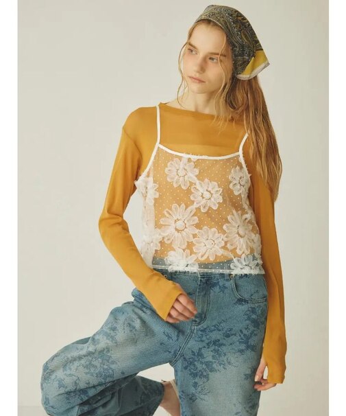 サムホールクルーネックシアートップス