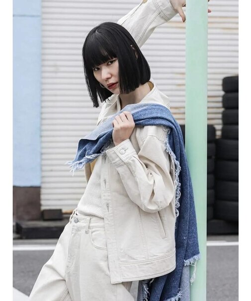 ノーカラーデニムジャケット