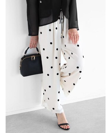 フロッキードット楊柳ワイドパンツ