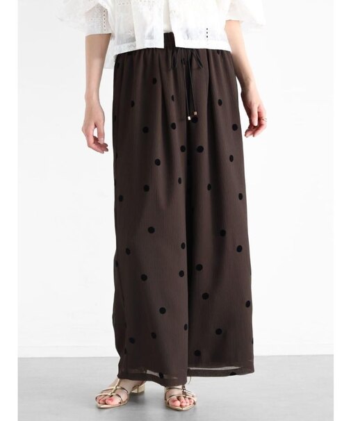 フロッキードット楊柳ワイドパンツ