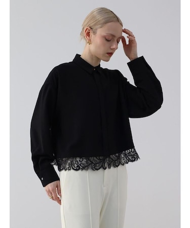 レースドッキングクロップドシャツ