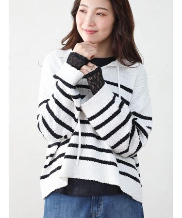 ワッシャー加工レーススリーブカットソー