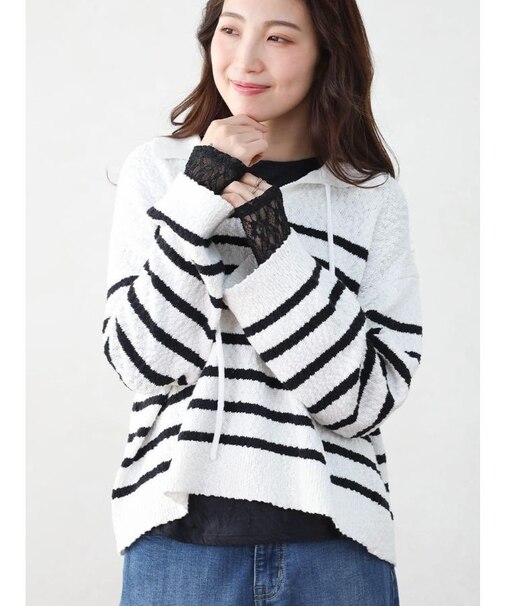 ワッシャー加工レーススリーブカットソー