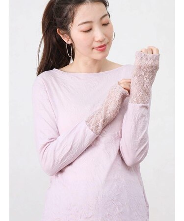 ワッシャー加工レーススリーブカットソー