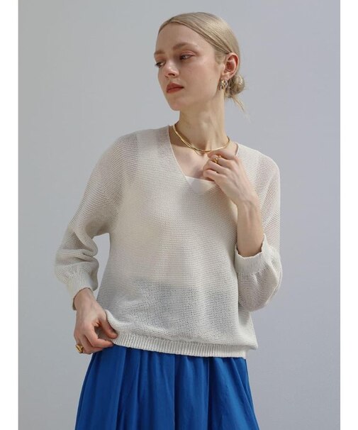 ミドルゲージVネック和紙ニットPO