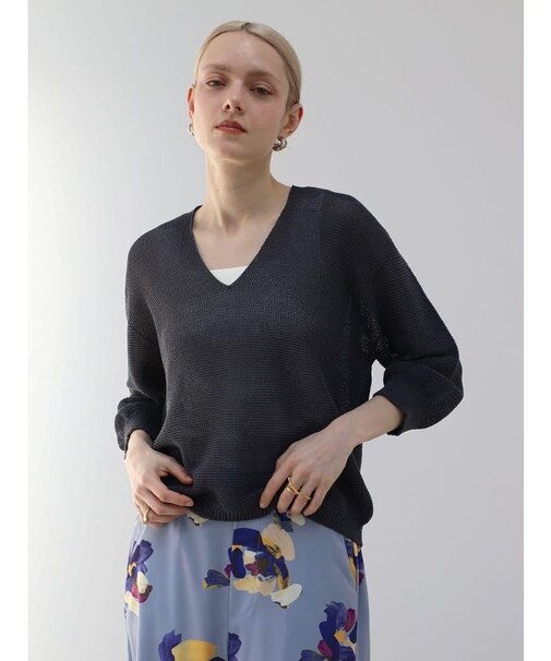 ミドルゲージVネック和紙ニットPO