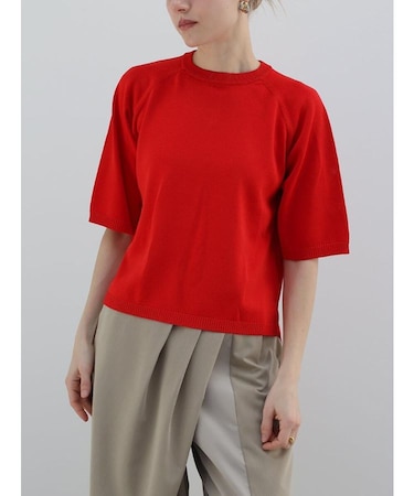 バックジップハーフスリーブニット