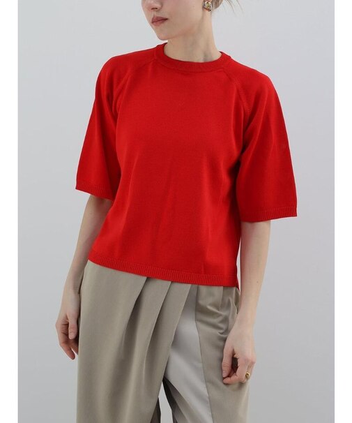 バックジップハーフスリーブニット