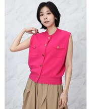 ゴールドボタンノースリーブニットベスト