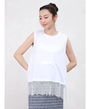 レースヘムノースリーブトップス