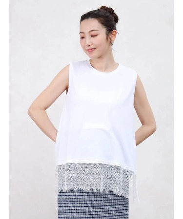 レースヘムノースリーブトップス