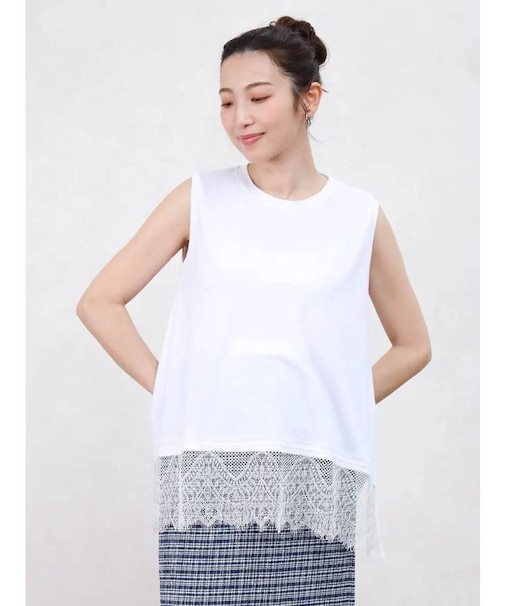 レースヘムノースリーブトップス