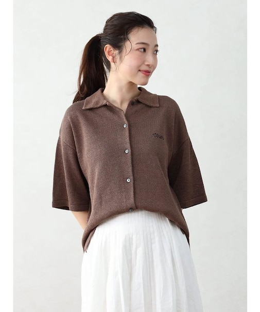 ロゴ刺繍ポロニットカーディガン