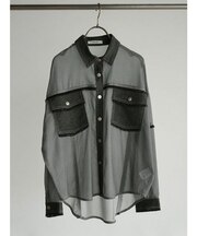 デニムドッキングプリントシアーブラウス