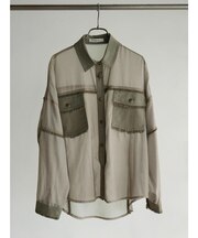 デニムドッキングプリントシアーブラウス