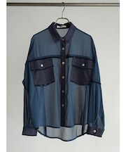 デニムドッキングプリントシアーブラウス