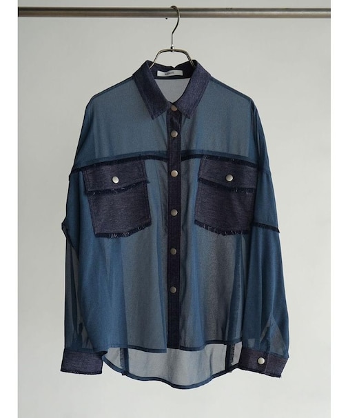 デニムドッキングプリントシアーブラウス