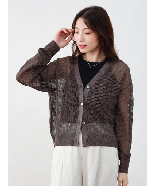 ラメメッシュVネックカーディガン