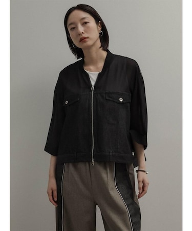 デニム×シアー切替レースブルゾン