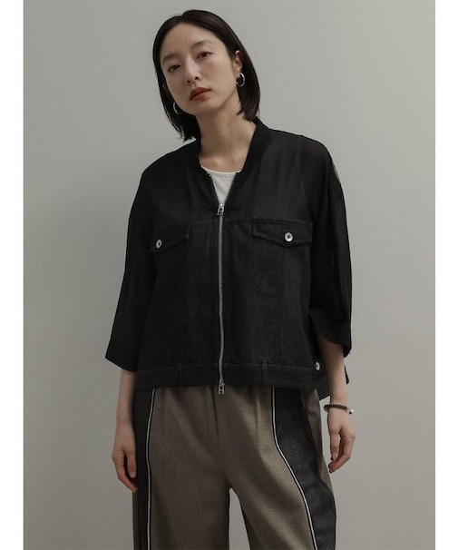 デニム×シアー切替レースブルゾン