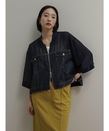 デニム×シアー切替レースブルゾン