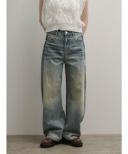 切り替えワイドストレートデニムパンツ