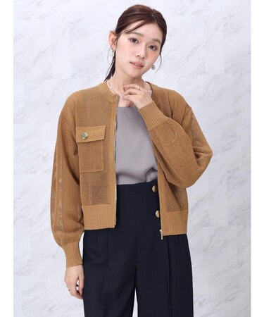 透かし編みニットジップカーディガン