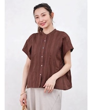 ピンタックレースフレンチスリーブブラウス