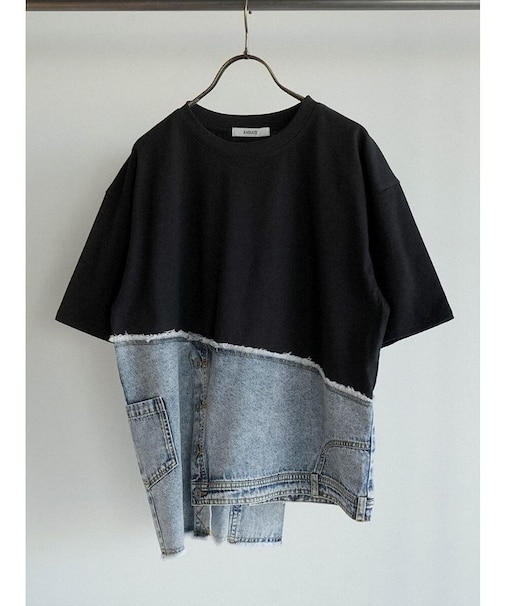 デニムドッキングアシメデザインTシャツ