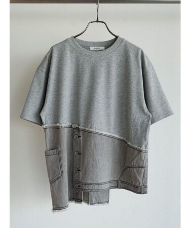デニムドッキングアシメデザインTシャツ