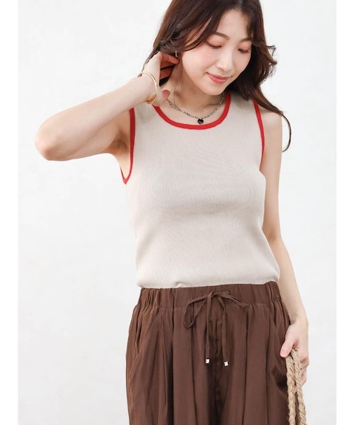 【国産ニット】バイカラーリブニットタンクトップ