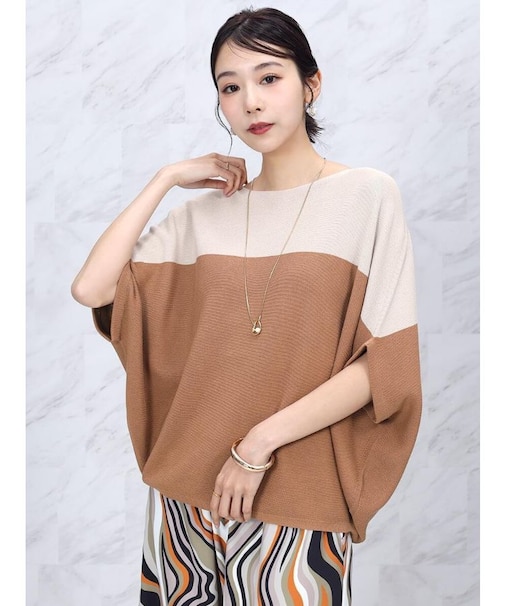 バイカラードルマンワイドニット