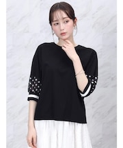 配色ドットスリーブカットソー