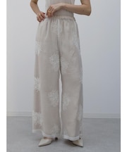 フラワー刺繍シアーワイドパンツ