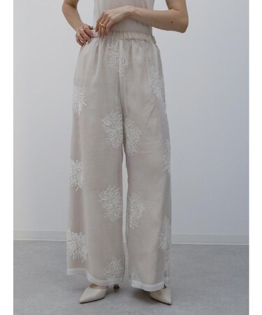 フラワー刺繍シアーワイドパンツ