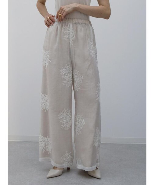 フラワー刺繍シアーワイドパンツ