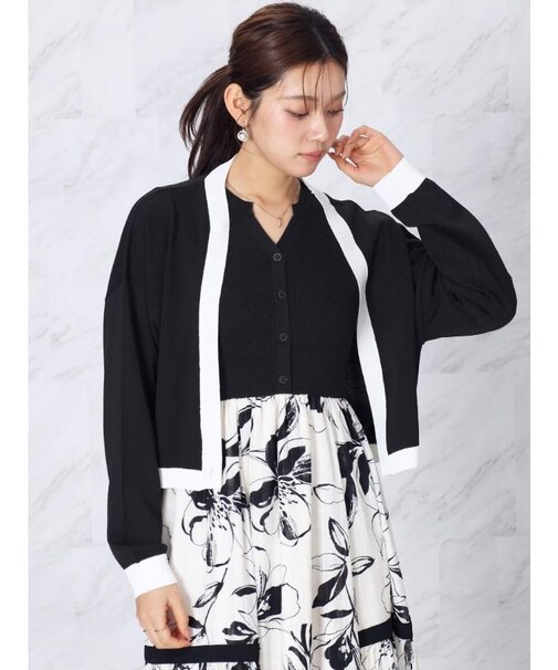 配色トリミングショートカーディガン