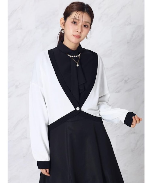 配色トリミングショートカーディガン