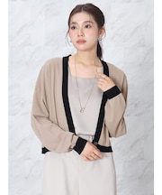 配色トリミングショートカーディガン