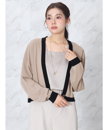 配色トリミングショートカーディガン