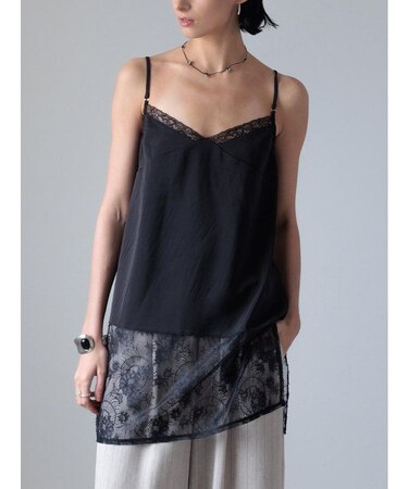 レースドッキングサテンロングキャミ